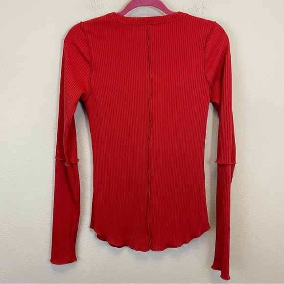 Culture Code Ribbed Long‎ Sleeve w/ Thumbholes Round Neck Tip Red Size M - Picture 7 of 10